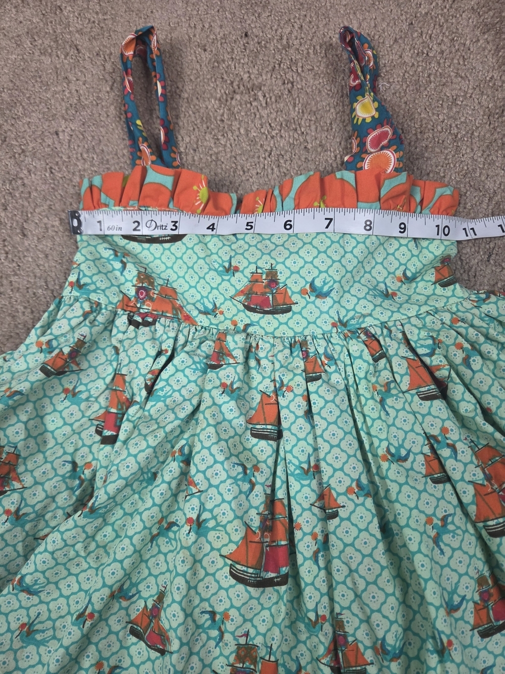 Jelly The Pug Girls Blue and Orange Floral Boat Dress - Picture 6 of 9